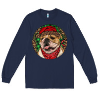 Navy Christmas English Bulldog Long Sleeve Tee - RanaPortraitStore
