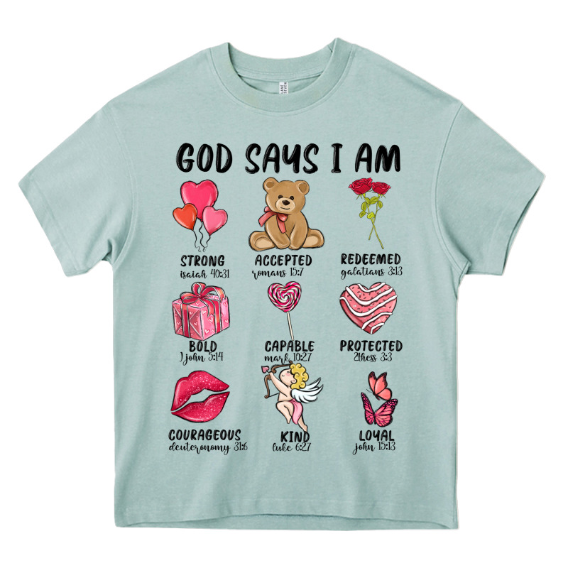 God Says I Am Valentine's Day Heavy Core Tee by MaliasSmallBusiness | Teevron