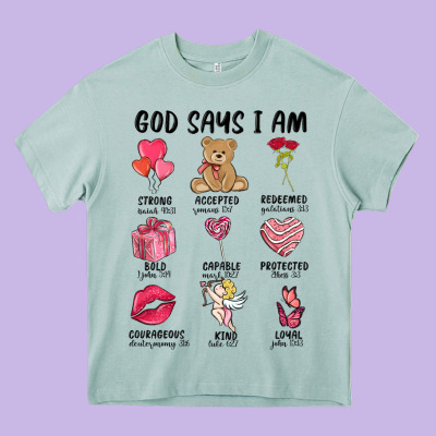 God Says I Am Valentine's Day Heavy Core Tee Designed By Maliassmallbusiness