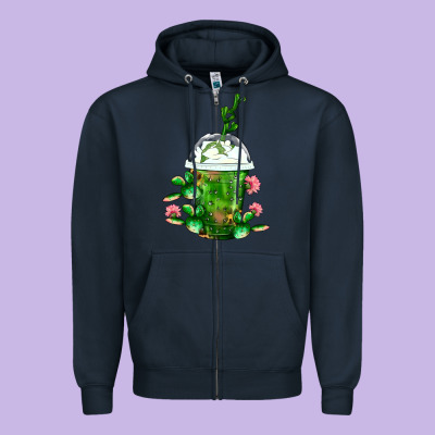 Western Cactus Cold Frappe Zipper Hoodie Designed By Fadigitalartstudio