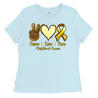 Baby Blue Peace love cure Bone Cancer Ladies Tee - NancyCooperArtShop