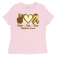 Bubblegum Pink Peace love cure Bone Cancer Ladies Tee - NancyCooperArtShop