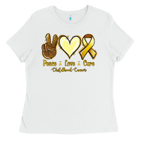 White Peace love cure Bone Cancer Ladies Tee - NancyCooperArtShop