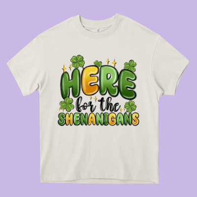 Here For The Shenanigans Heavy Core Tee Designed By Maliassmallbusiness