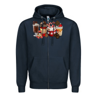 Navy Chocolate Love Coffee Cups Zipper Hoodie - FaDigitalArtStudio
