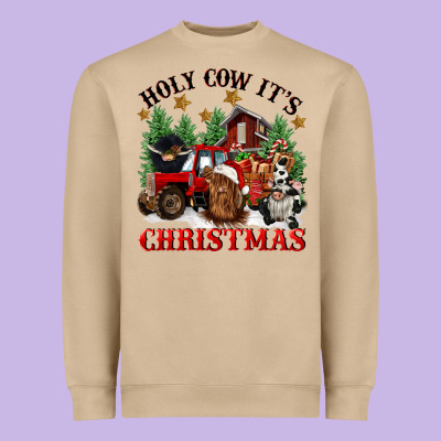 Holy Cow Its Christmas Heavyweight Sweatshirt Designed By Cowgirlartshop