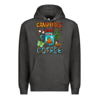 Charcoal Heather Campfires And Coffee Camping Coffee Premium Hoodie - FaDigitalArtStudio