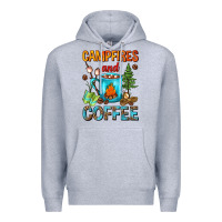 Heather Grey Campfires And Coffee Camping Coffee Premium Hoodie - FaDigitalArtStudio