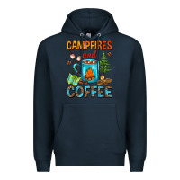 Navy Campfires And Coffee Camping Coffee Premium Hoodie - FaDigitalArtStudio