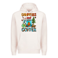 Pale Pink Campfires And Coffee Camping Coffee Premium Hoodie - FaDigitalArtStudio