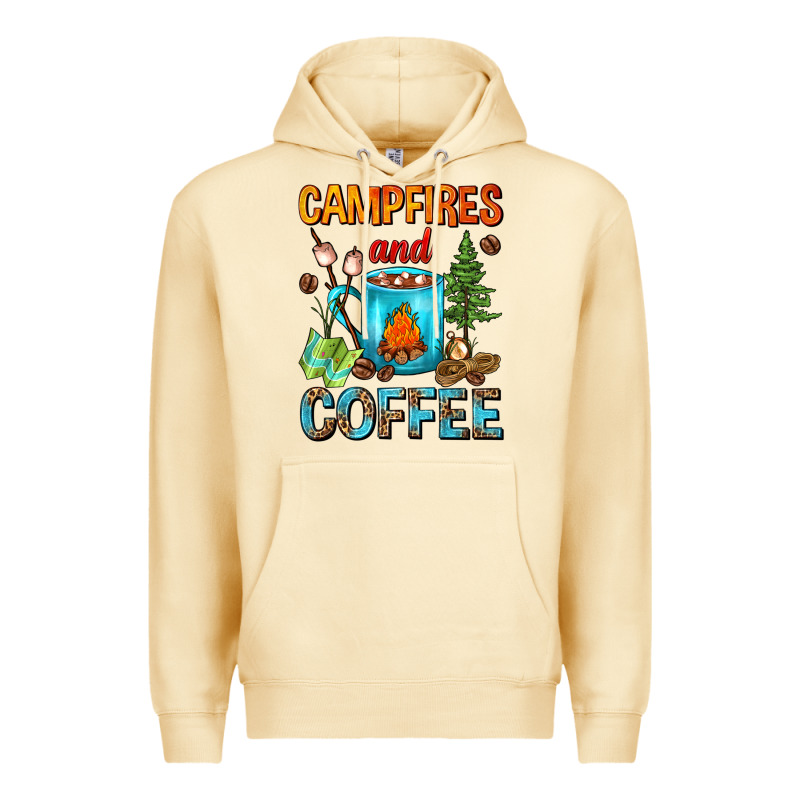 Campfires And Coffee Camping Coffee Premium Hoodie by FaDigitalArtStudio | Teevron