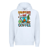 White Campfires And Coffee Camping Coffee Premium Hoodie - FaDigitalArtStudio