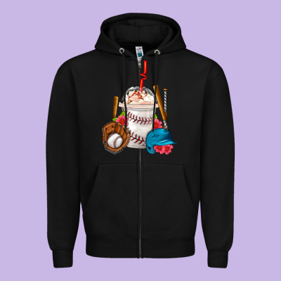 Baseball Frappe Coffee Zipper Hoodie Designed By Fadigitalartstudio