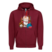 Burgundy Baseball Frappe Coffee Zipper Hoodie - FaDigitalArtStudio