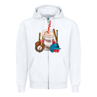 White Baseball Frappe Coffee Zipper Hoodie - FaDigitalArtStudio