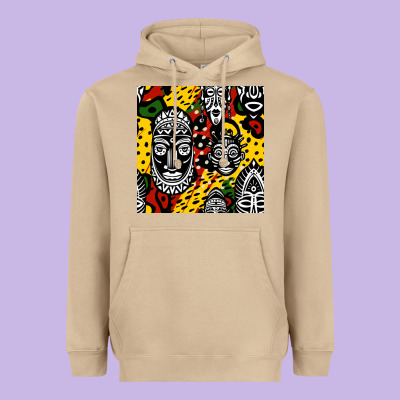 African Masks Colorful Seamless Pattern Heavyweight Hoodie Designed By Bundleandbundleshop