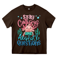 Chocolate Brown stay curious and axolotl questions Heavy Core Tee - MaliasSmallBusiness