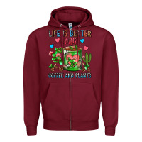 Burgundy Life Is Better With Coffee And Plants Cactus Coffe Zipper Hoodie - FaDigitalArtStudio