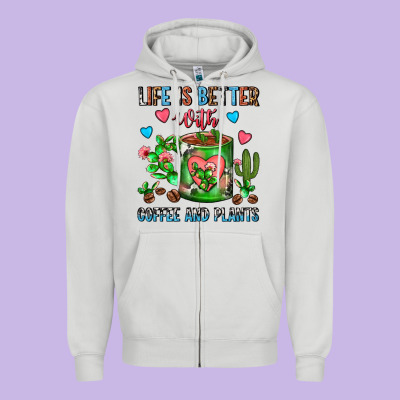 Life Is Better With Coffee And Plants Cactus Coffe Zipper Hoodie Designed By Fadigitalartstudio