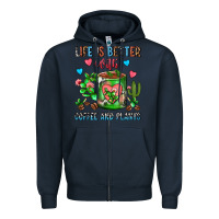 Navy Life Is Better With Coffee And Plants Cactus Coffe Zipper Hoodie - FaDigitalArtStudio