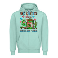 Seafoam Life Is Better With Coffee And Plants Cactus Coffe Zipper Hoodie - FaDigitalArtStudio