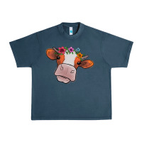 Midnight Navy Cow With Flowers Urban Heavy Tee - Bettercallsaul
