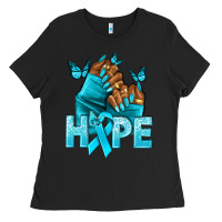 Black Hope teal ribbon Ovarian Cancer nails Ladies Tee - NancyCooperArtShop