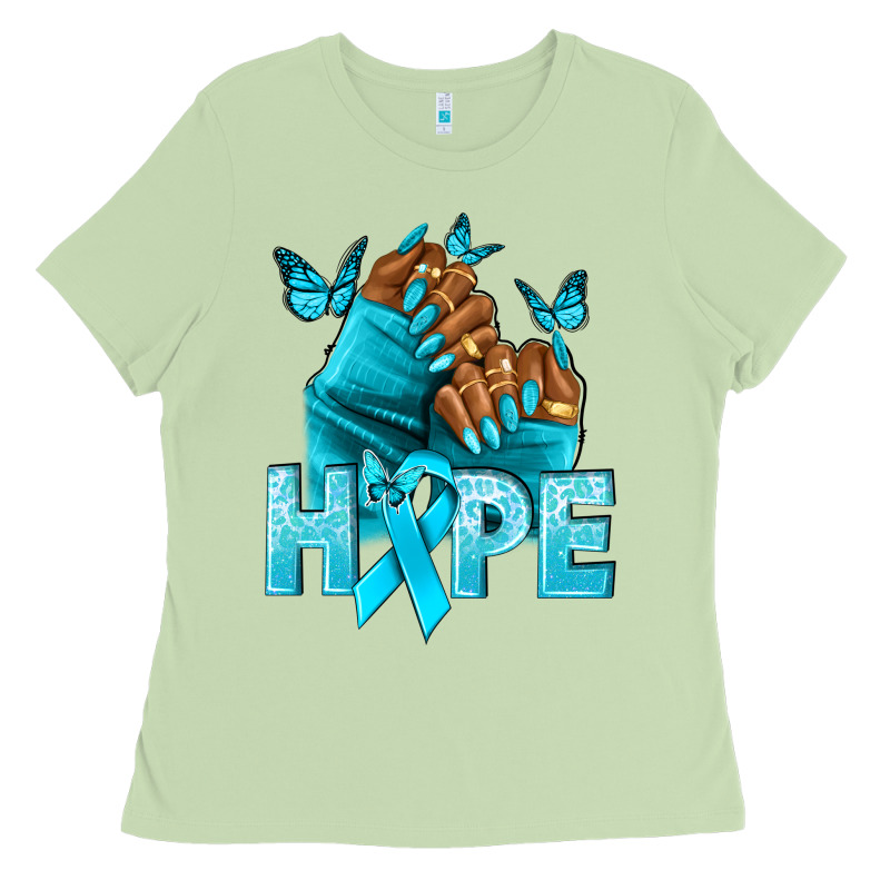 Hope Teal Ribbon Ovarian Cancer Nails Ladies Tee by NancyCooperArtShop | Teevron