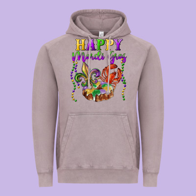 Happy Mardi Gras Fleur De Lis King Cake Crawfish Vintage Hoodie Designed By Ranaportraitstore