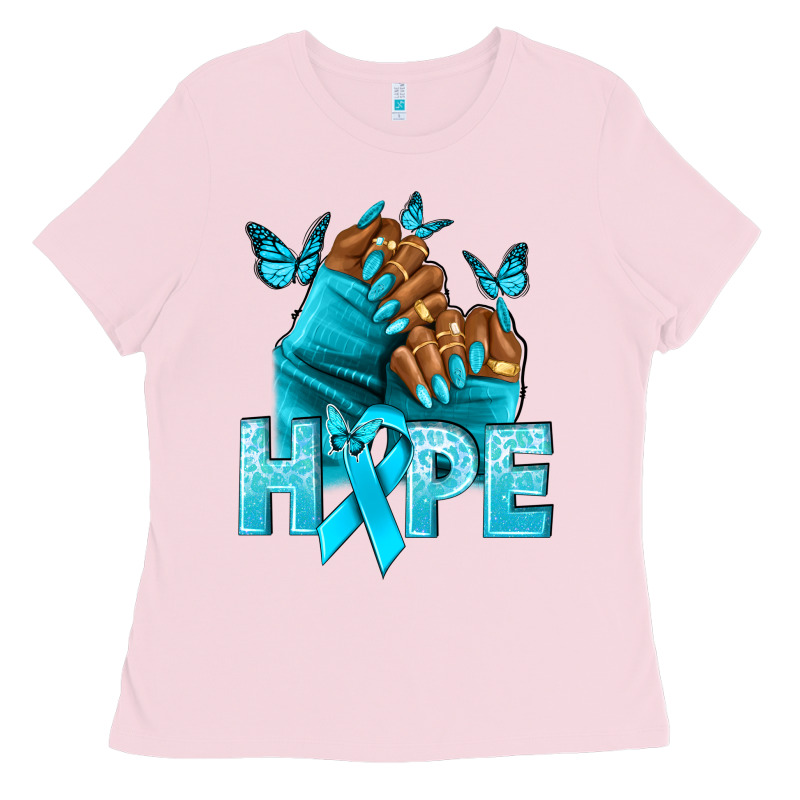 Hope Teal Ribbon Ovarian Cancer Nails Ladies Tee by NancyCooperArtShop | Teevron
