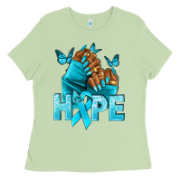 Matcha Hope teal ribbon Ovarian Cancer nails Ladies Tee - NancyCooperArtShop