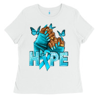 White Hope teal ribbon Ovarian Cancer nails Ladies Tee - NancyCooperArtShop