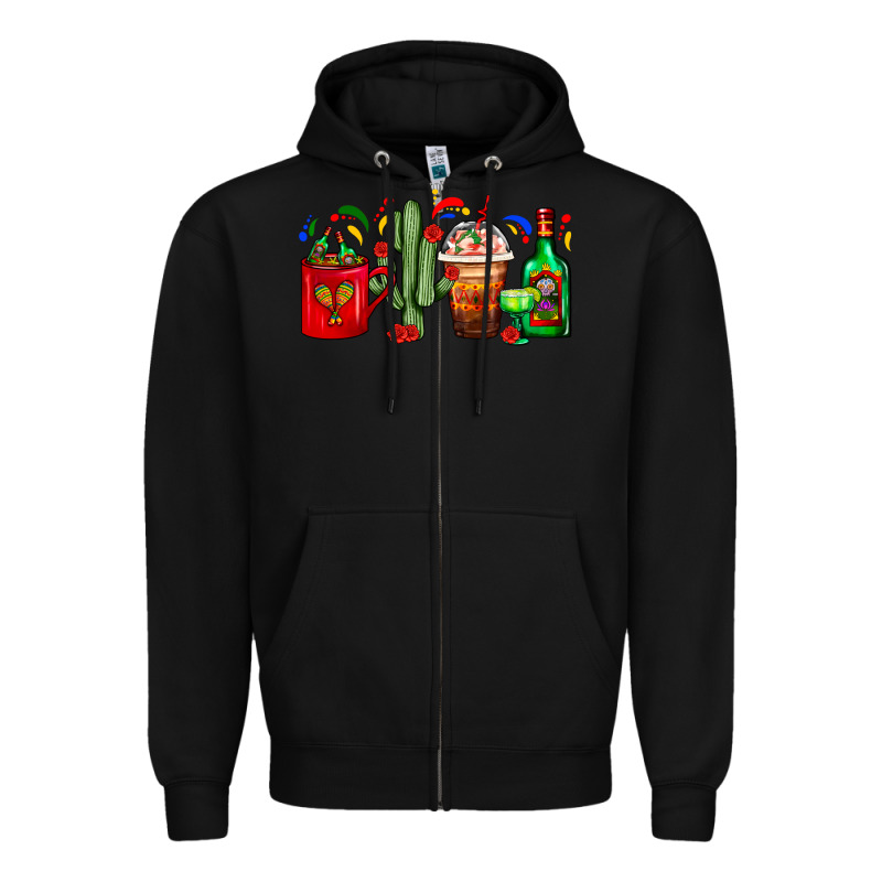 Mexico Coffee Cups With Cactus And Tequila Bottle Zipper Hoodie by FaDigitalArtStudio | Teevron