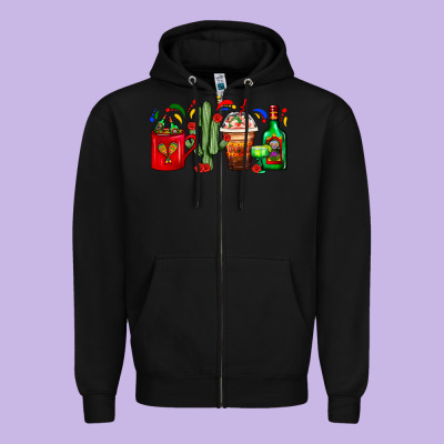 Mexico Coffee Cups With Cactus And Tequila Bottle Zipper Hoodie Designed By Fadigitalartstudio