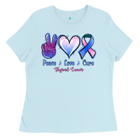 Baby Blue Peace love cure Thyroid Cancer Ladies Tee - NancyCooperArtShop