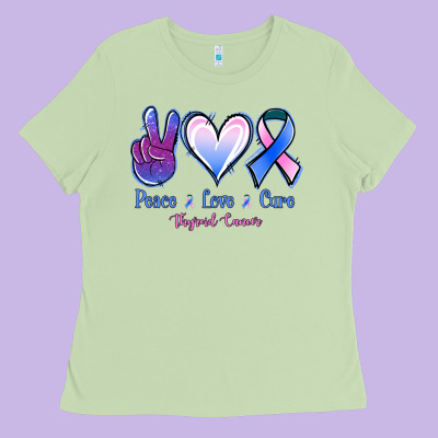 Peace Love Cure Thyroid Cancer Ladies Tee Designed By Nancycooperartshop
