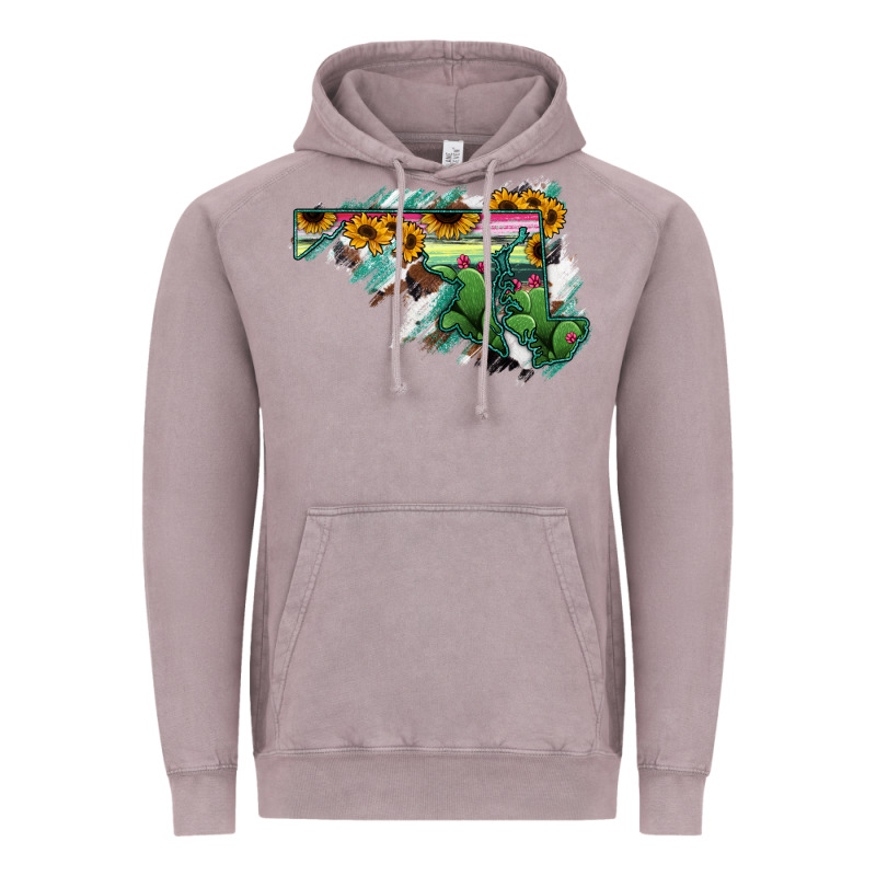 Maryland Map Sunflower Cactus Serape Vintage Hoodie by RanaPortraitStore | Teevron