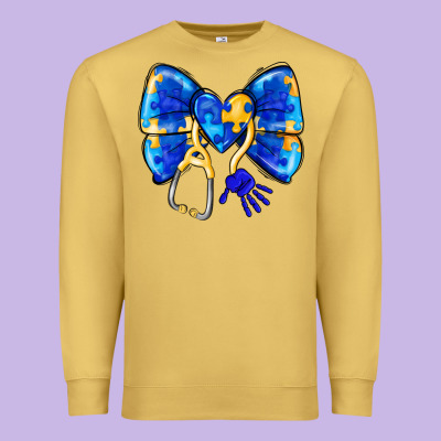 Down Syndrome Ribbon Premium Sweatshirt Designed By Cowhidedigitalart