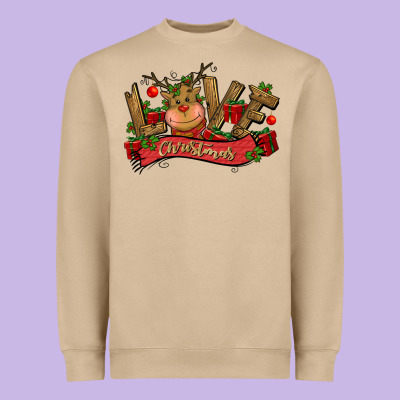 Love Christmas Reindeer Heavyweight Sweatshirt Designed By Cowgirlartshop