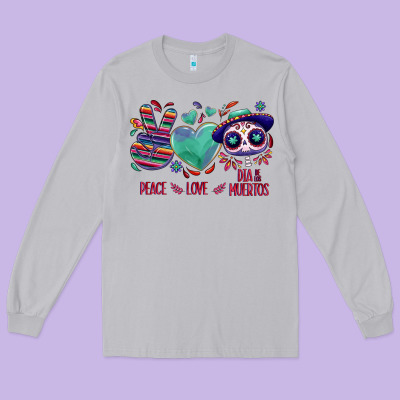 Peace Love Dia De Los Muertos Long Sleeve Tee Designed By Nancycooperartshop