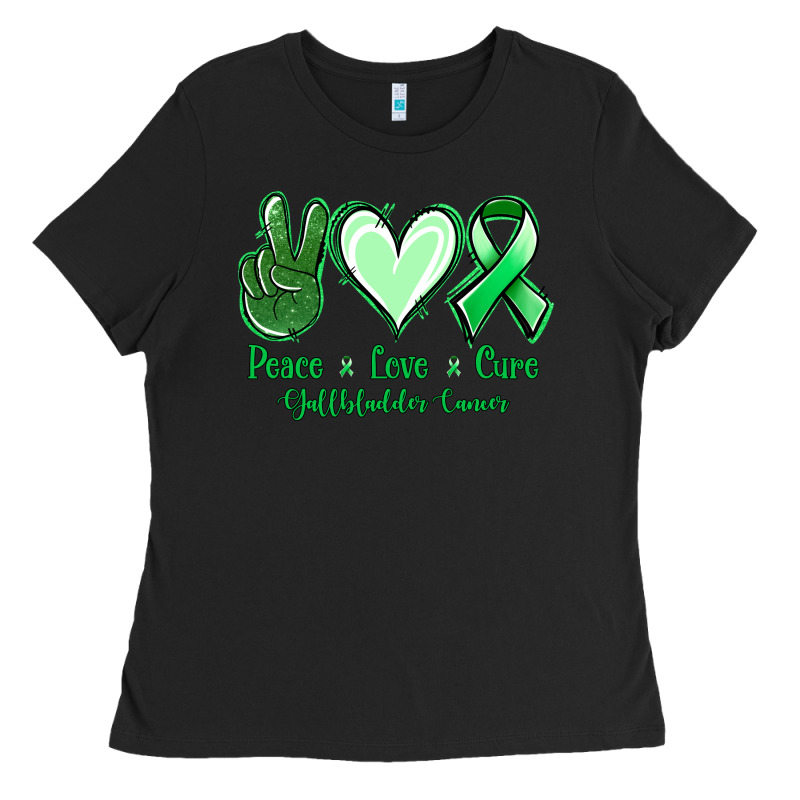 Peace Love Cure Gallbladder Cancer Ladies Tee by NancyCooperArtShop | Teevron