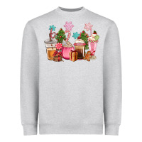 Heather Grey pink christmas coffe cups Heavyweight Sweatshirt - CowGirlArtShop