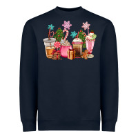 Navy pink christmas coffe cups Heavyweight Sweatshirt - CowGirlArtShop