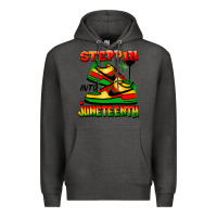 Charcoal Heather Steppin' into Juneteenth Premium Hoodie - FaDigitalArtStudio