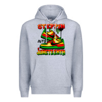 Heather Grey Steppin' into Juneteenth Premium Hoodie - FaDigitalArtStudio