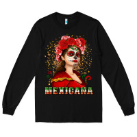 Black Sugar skull girl with Mexicana Long Sleeve Tee - NancyCooperArtShop
