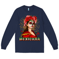 Navy Sugar skull girl with Mexicana Long Sleeve Tee - NancyCooperArtShop