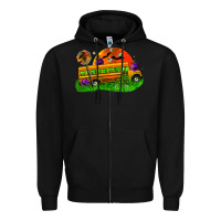 Black Halloween School Bus Zipper Hoodie - FaDigitalArtStudio