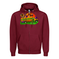 Burgundy Halloween School Bus Zipper Hoodie - FaDigitalArtStudio