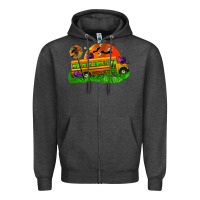 Charcoal Heather Halloween School Bus Zipper Hoodie - FaDigitalArtStudio